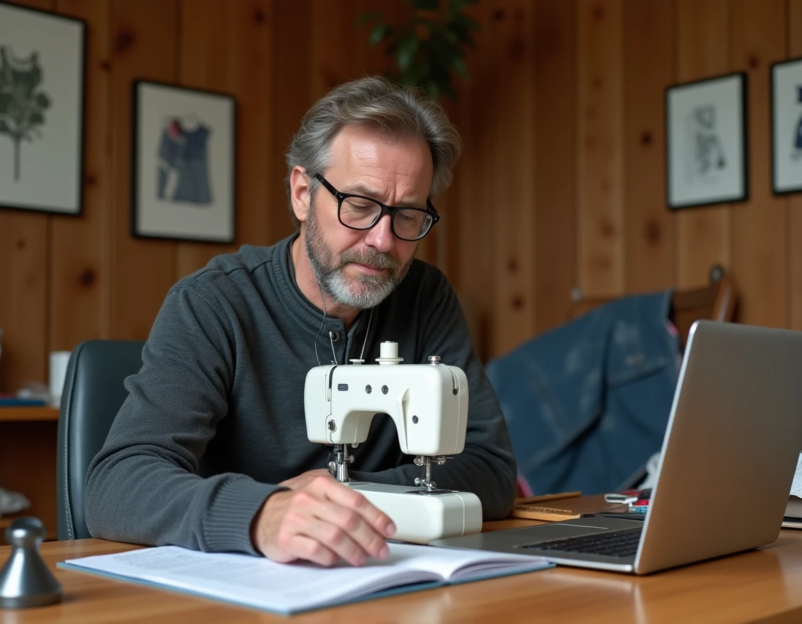 Homme consultant un guide d'achat pour choisir la meilleure machine à coudre