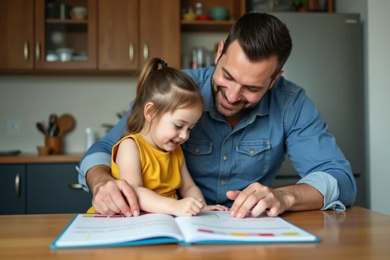 Père et fille organisent un planner coloré à la maison